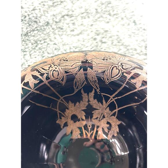 Art Nouveau Compote Black Amethyst Floral Butterfly Pattern Antique - Picture 3 of 15